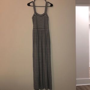 LOFT navy and white striped maxi dress